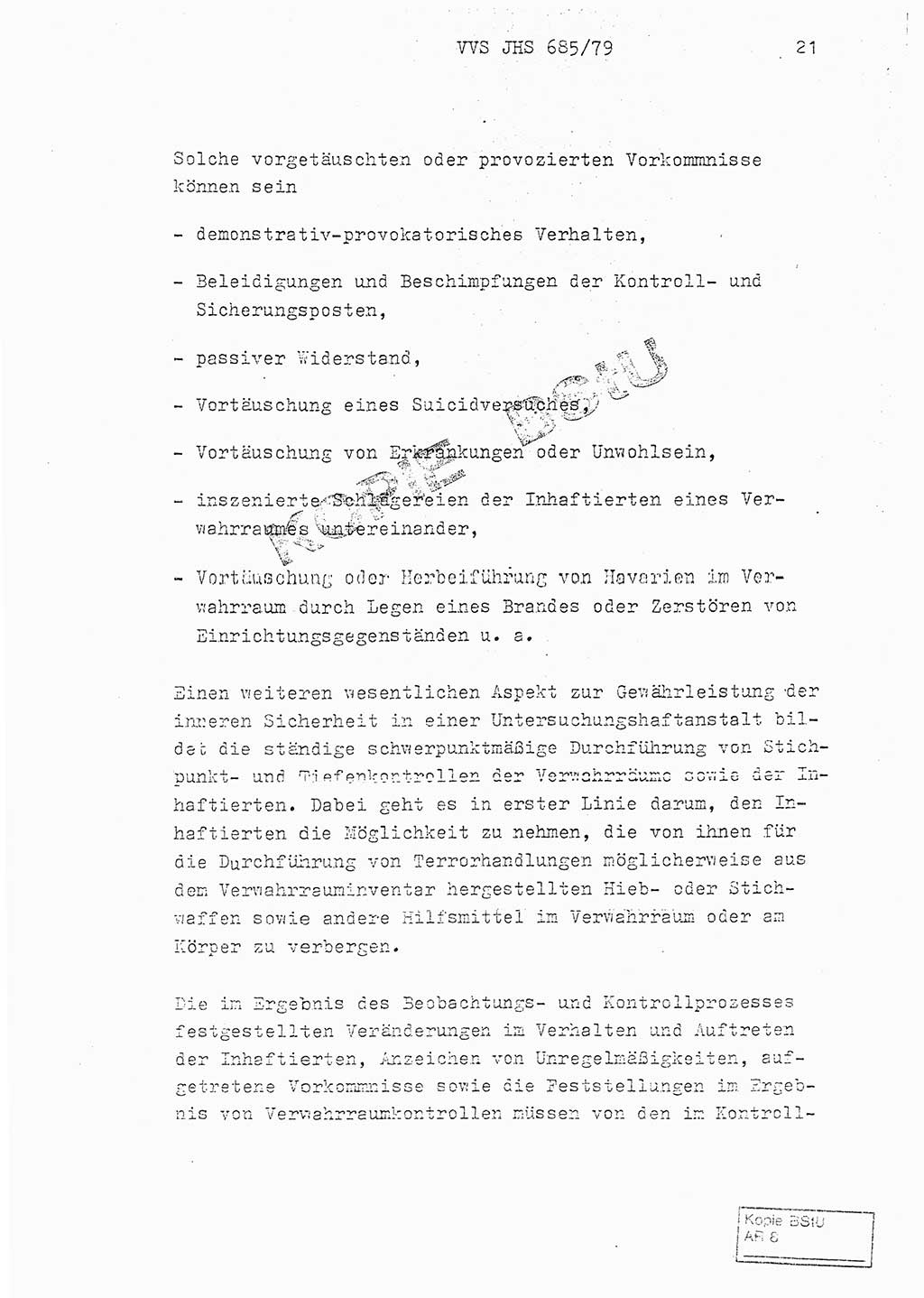 Fachschulabschlußarbeit Oberleutnant Helmut Peckruhn (BV Bln. Abt. ⅩⅣ), Ministerium für Staatssicherheit (MfS) [Deutsche Demokratische Republik (DDR)], Juristische Hochschule (JHS), Vertrauliche Verschlußsache (VVS) 001-685/79, Potsdam 1979, Seite 21 (FS-Abschl.-Arb. MfS DDR JHS VVS 001-685/79 1979, S. 21)