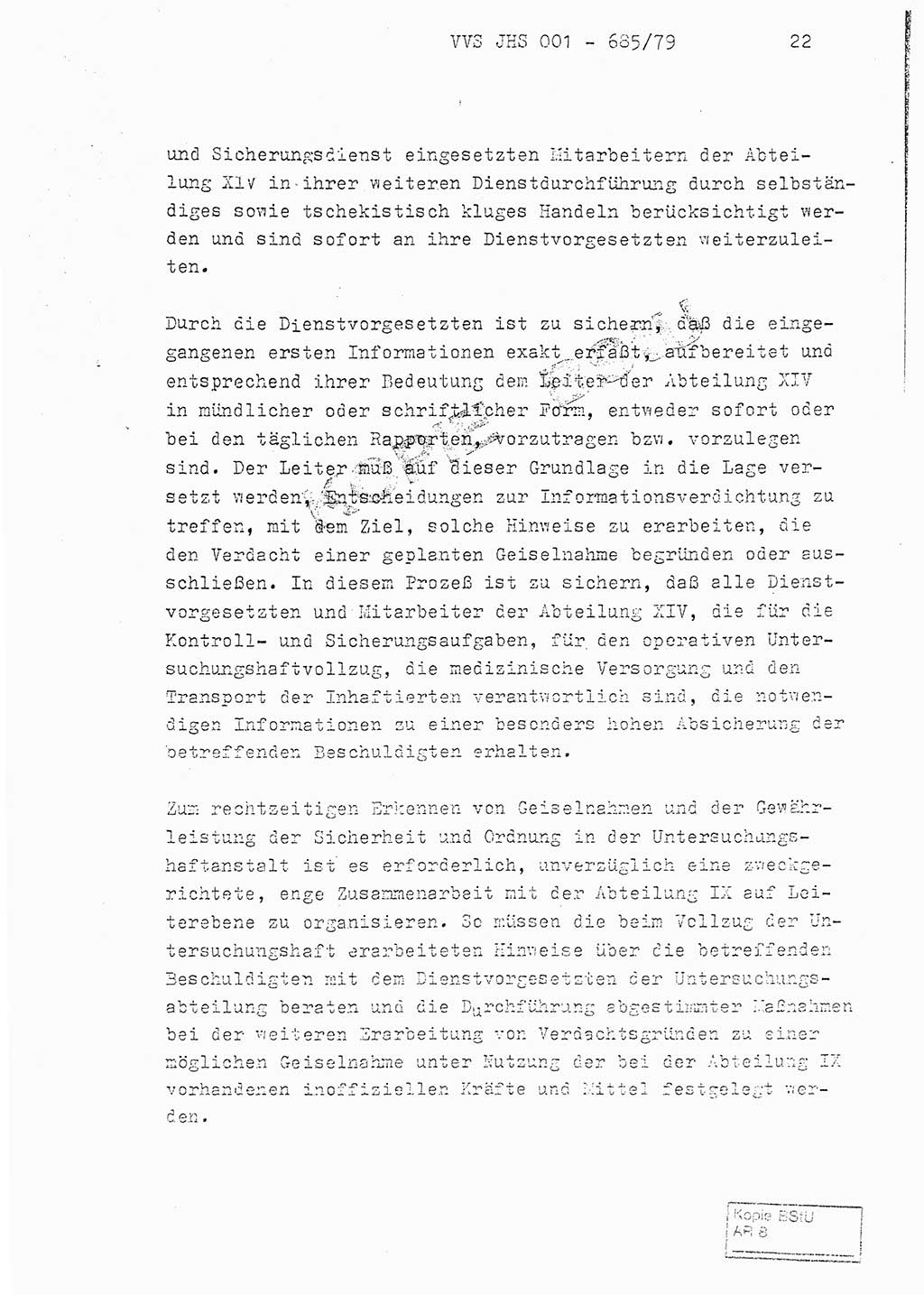Fachschulabschlußarbeit Oberleutnant Helmut Peckruhn (BV Bln. Abt. ⅩⅣ), Ministerium für Staatssicherheit (MfS) [Deutsche Demokratische Republik (DDR)], Juristische Hochschule (JHS), Vertrauliche Verschlußsache (VVS) 001-685/79, Potsdam 1979, Seite 22 (FS-Abschl.-Arb. MfS DDR JHS VVS 001-685/79 1979, S. 22)
