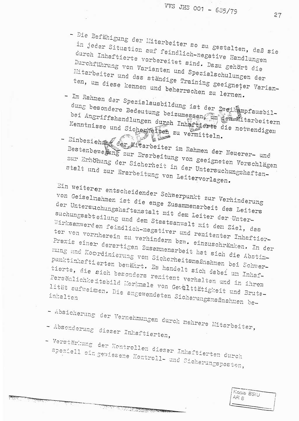 Fachschulabschlußarbeit Oberleutnant Helmut Peckruhn (BV Bln. Abt. ⅩⅣ), Ministerium für Staatssicherheit (MfS) [Deutsche Demokratische Republik (DDR)], Juristische Hochschule (JHS), Vertrauliche Verschlußsache (VVS) 001-685/79, Potsdam 1979, Seite 27 (FS-Abschl.-Arb. MfS DDR JHS VVS 001-685/79 1979, S. 27)