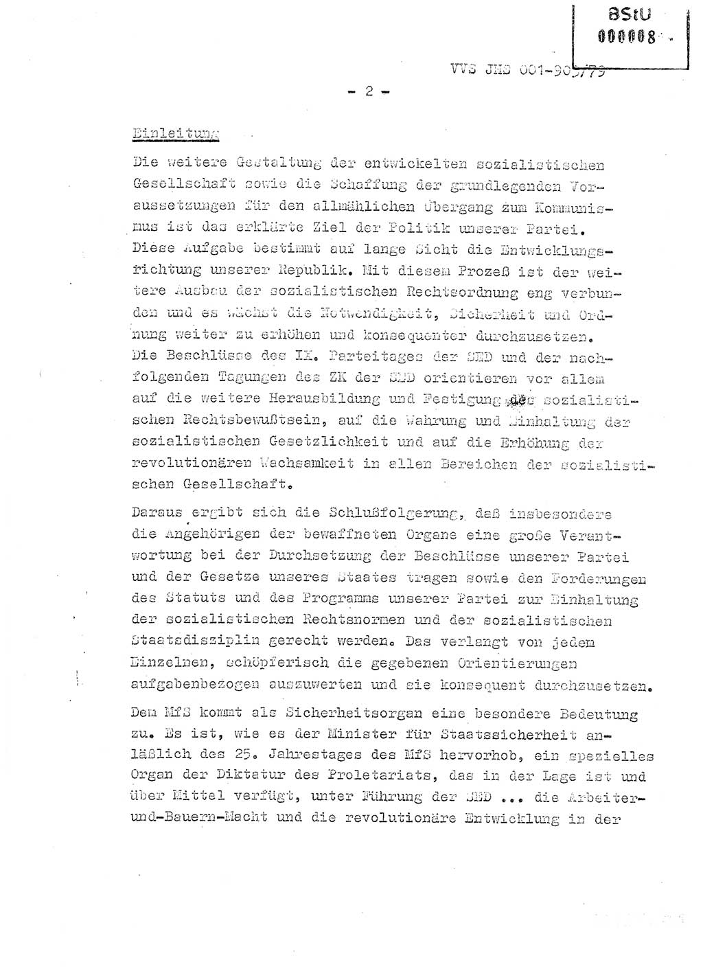 Fachschulabschlußarbeit Oberleutnant Jochen Pfeffer (HA Ⅸ/AGL), Ministerium für Staatssicherheit (MfS) [Deutsche Demokratische Republik (DDR)], Juristische Hochschule (JHS), Vertrauliche Verschlußsache (VVS) 001-903/79, Potsdam 1979, Seite 2 (FS-Abschl.-Arb. MfS DDR JHS VVS 001-903/79 1979, S. 2)