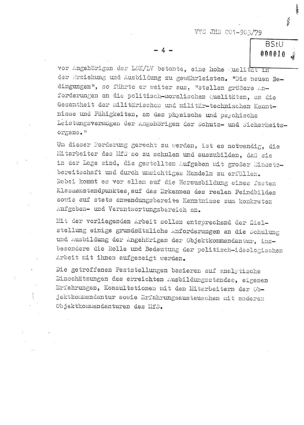 Fachschulabschlußarbeit Oberleutnant Jochen Pfeffer (HA Ⅸ/AGL), Ministerium für Staatssicherheit (MfS) [Deutsche Demokratische Republik (DDR)], Juristische Hochschule (JHS), Vertrauliche Verschlußsache (VVS) 001-903/79, Potsdam 1979, Seite 4 (FS-Abschl.-Arb. MfS DDR JHS VVS 001-903/79 1979, S. 4)