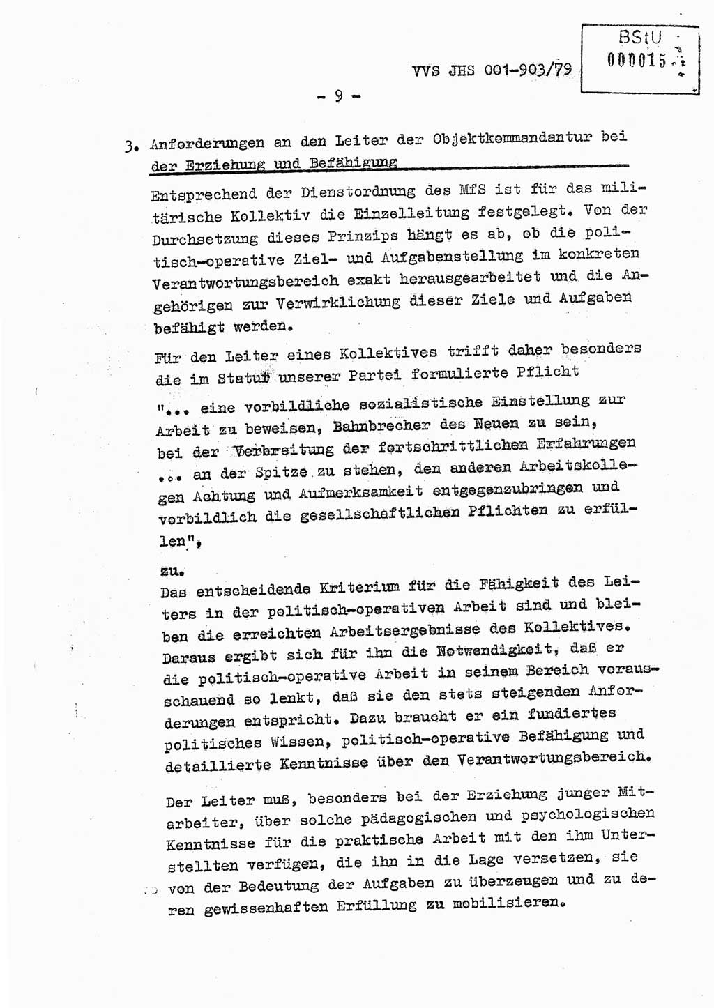 Fachschulabschlußarbeit Oberleutnant Jochen Pfeffer (HA Ⅸ/AGL), Ministerium für Staatssicherheit (MfS) [Deutsche Demokratische Republik (DDR)], Juristische Hochschule (JHS), Vertrauliche Verschlußsache (VVS) 001-903/79, Potsdam 1979, Seite 9 (FS-Abschl.-Arb. MfS DDR JHS VVS 001-903/79 1979, S. 9)