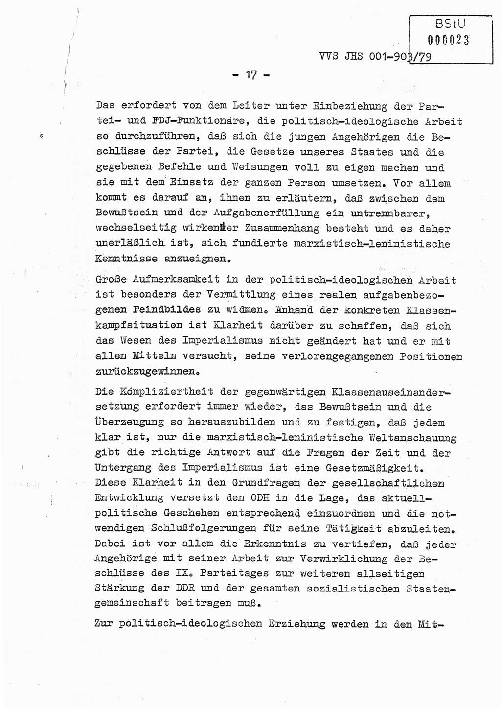 Fachschulabschlußarbeit Oberleutnant Jochen Pfeffer (HA Ⅸ/AGL), Ministerium für Staatssicherheit (MfS) [Deutsche Demokratische Republik (DDR)], Juristische Hochschule (JHS), Vertrauliche Verschlußsache (VVS) 001-903/79, Potsdam 1979, Seite 17 (FS-Abschl.-Arb. MfS DDR JHS VVS 001-903/79 1979, S. 17)