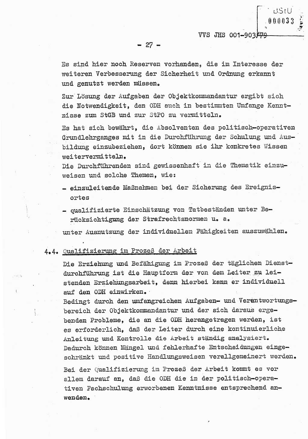 Fachschulabschlußarbeit Oberleutnant Jochen Pfeffer (HA Ⅸ/AGL), Ministerium für Staatssicherheit (MfS) [Deutsche Demokratische Republik (DDR)], Juristische Hochschule (JHS), Vertrauliche Verschlußsache (VVS) 001-903/79, Potsdam 1979, Seite 27 (FS-Abschl.-Arb. MfS DDR JHS VVS 001-903/79 1979, S. 27)