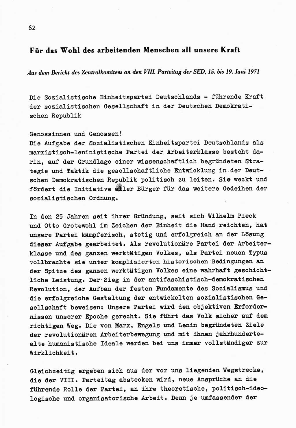 Zu Fragen der Parteiarbeit [Sozialistische Einheitspartei Deutschlands (SED) Deutsche Demokratische Republik (DDR)] 1979, Seite 62 (Fr. PA SED DDR 1979, S. 62)