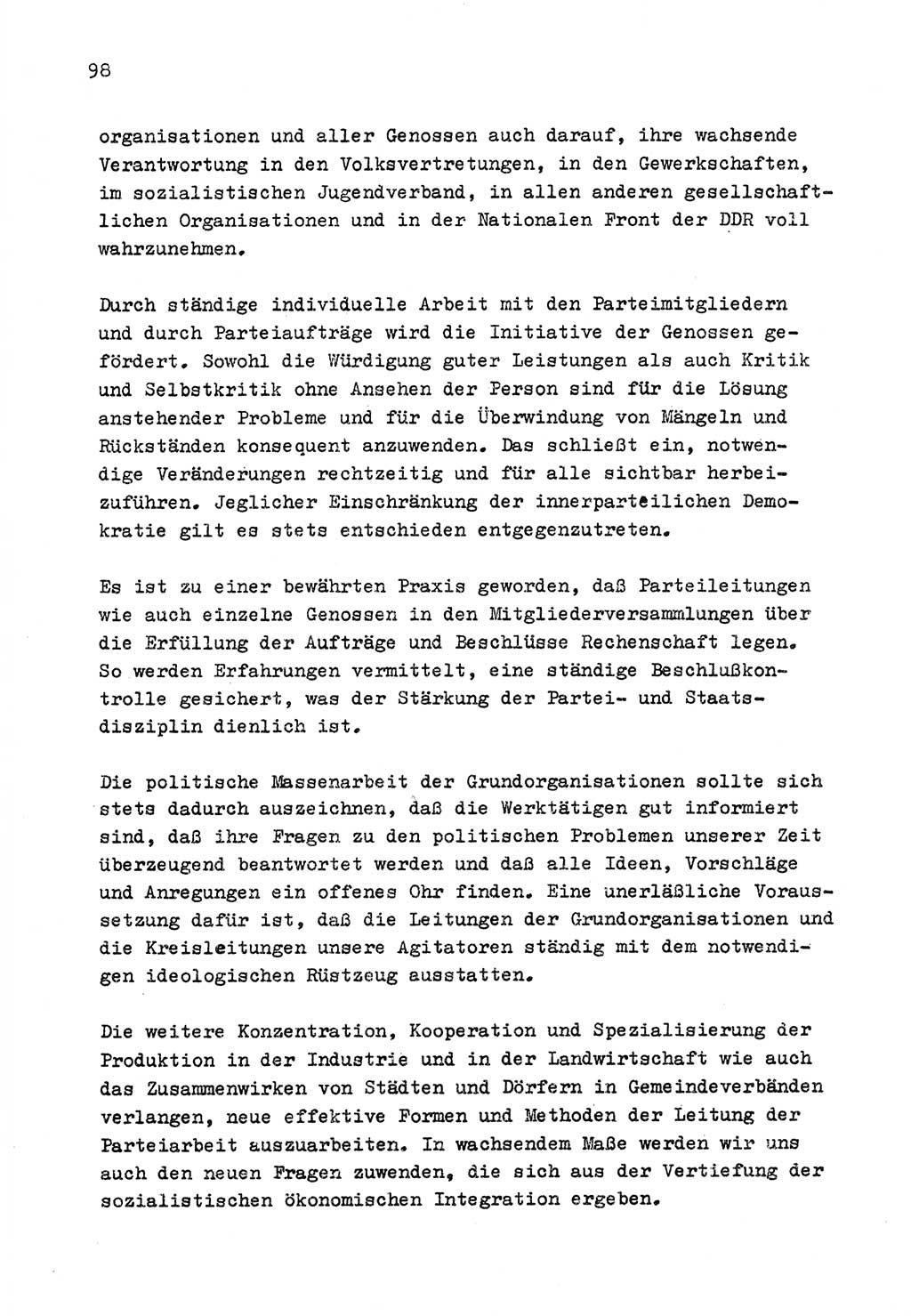 Zu Fragen der Parteiarbeit [Sozialistische Einheitspartei Deutschlands (SED) Deutsche Demokratische Republik (DDR)] 1979, Seite 98 (Fr. PA SED DDR 1979, S. 98)