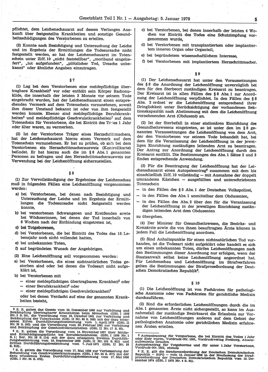 Gesetzblatt (GBl.) der Deutschen Demokratischen Republik (DDR) Teil Ⅰ 1979, Seite 5 (GBl. DDR Ⅰ 1979, S. 5)