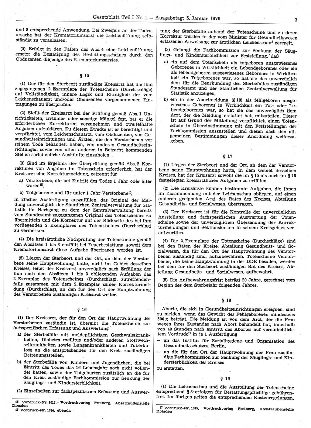 Gesetzblatt (GBl.) der Deutschen Demokratischen Republik (DDR) Teil Ⅰ 1979, Seite 7 (GBl. DDR Ⅰ 1979, S. 7)