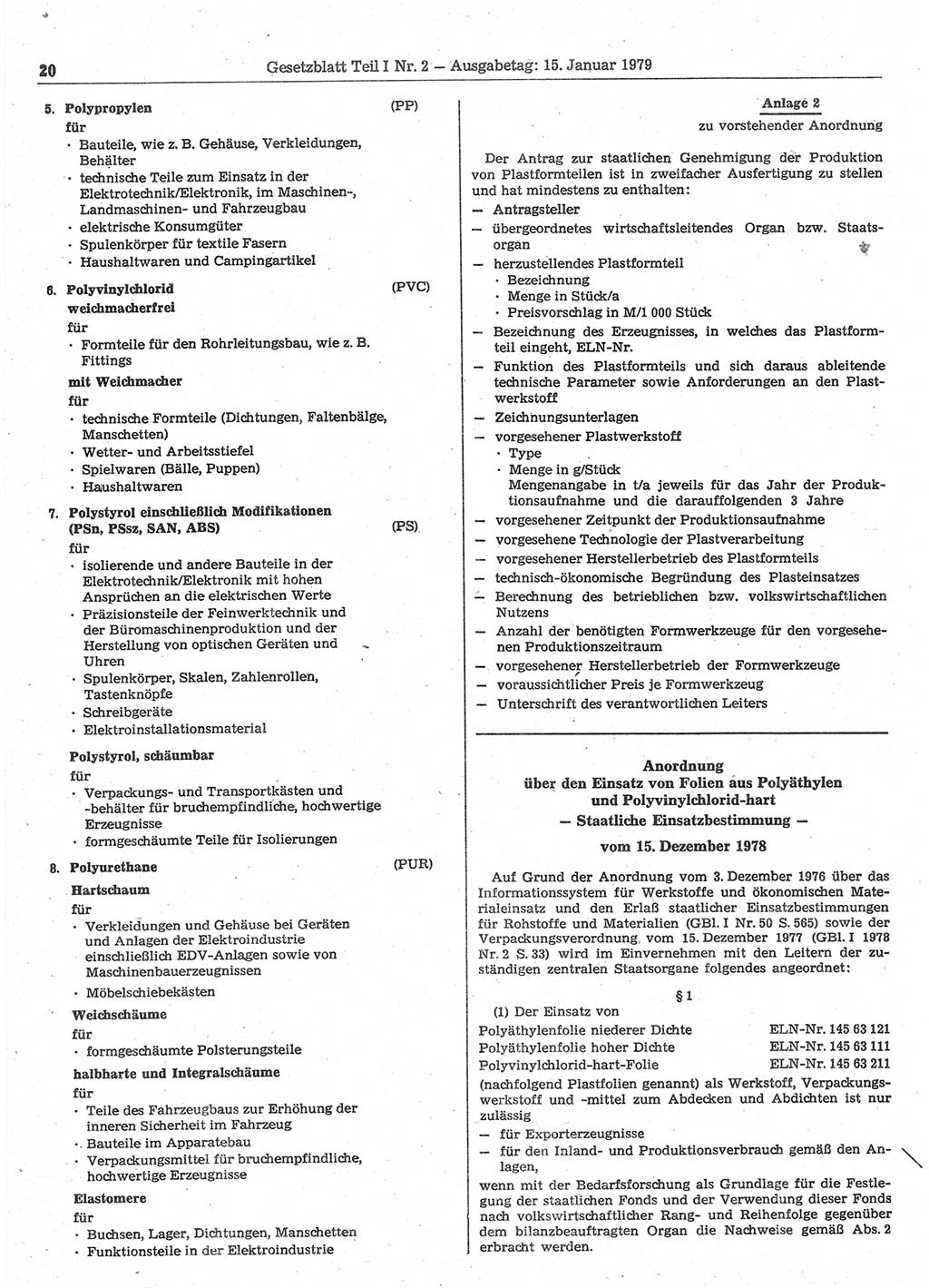 Gesetzblatt (GBl.) der Deutschen Demokratischen Republik (DDR) Teil Ⅰ 1979, Seite 20 (GBl. DDR Ⅰ 1979, S. 20)