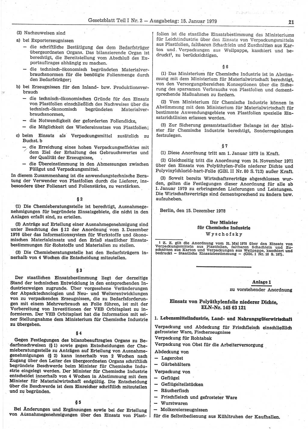 Gesetzblatt (GBl.) der Deutschen Demokratischen Republik (DDR) Teil Ⅰ 1979, Seite 21 (GBl. DDR Ⅰ 1979, S. 21)