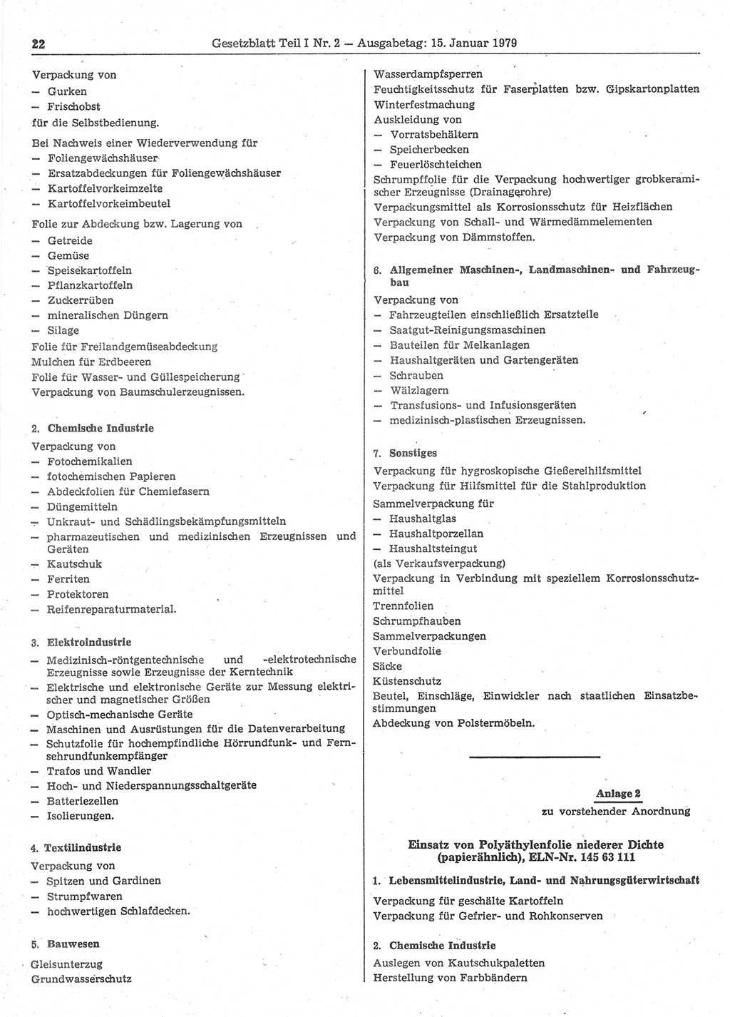 Gesetzblatt (GBl.) der Deutschen Demokratischen Republik (DDR) Teil Ⅰ 1979, Seite 22 (GBl. DDR Ⅰ 1979, S. 22)