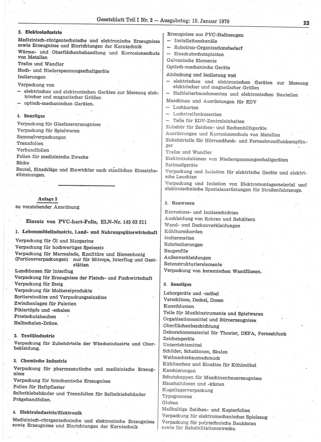 Gesetzblatt (GBl.) der Deutschen Demokratischen Republik (DDR) Teil Ⅰ 1979, Seite 23 (GBl. DDR Ⅰ 1979, S. 23)