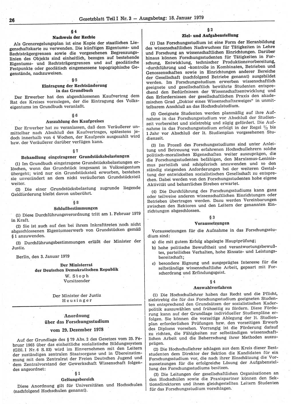 Gesetzblatt (GBl.) der Deutschen Demokratischen Republik (DDR) Teil Ⅰ 1979, Seite 26 (GBl. DDR Ⅰ 1979, S. 26)