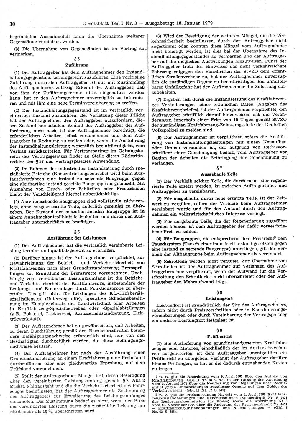 Gesetzblatt (GBl.) der Deutschen Demokratischen Republik (DDR) Teil Ⅰ 1979, Seite 30 (GBl. DDR Ⅰ 1979, S. 30)