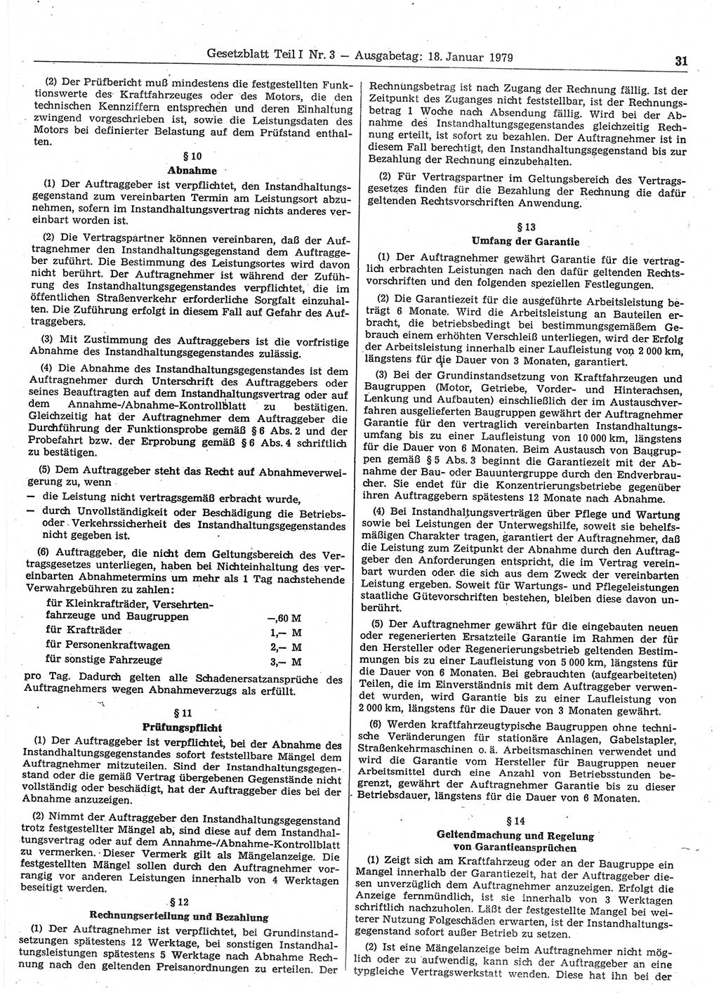 Gesetzblatt (GBl.) der Deutschen Demokratischen Republik (DDR) Teil Ⅰ 1979, Seite 31 (GBl. DDR Ⅰ 1979, S. 31)