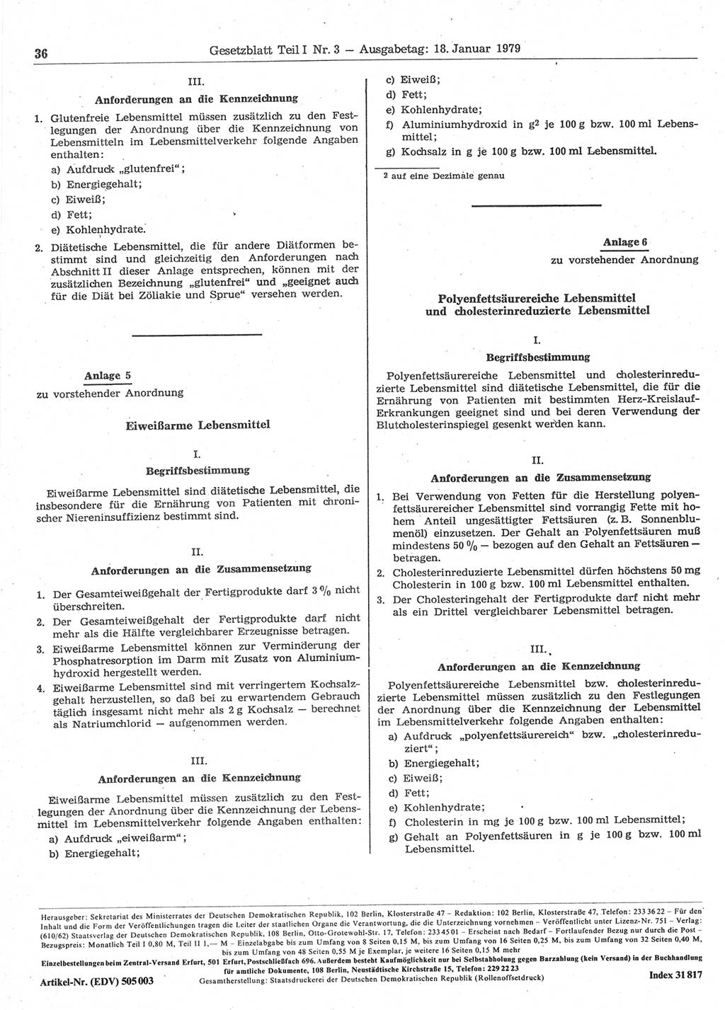 Gesetzblatt (GBl.) der Deutschen Demokratischen Republik (DDR) Teil Ⅰ 1979, Seite 36 (GBl. DDR Ⅰ 1979, S. 36)