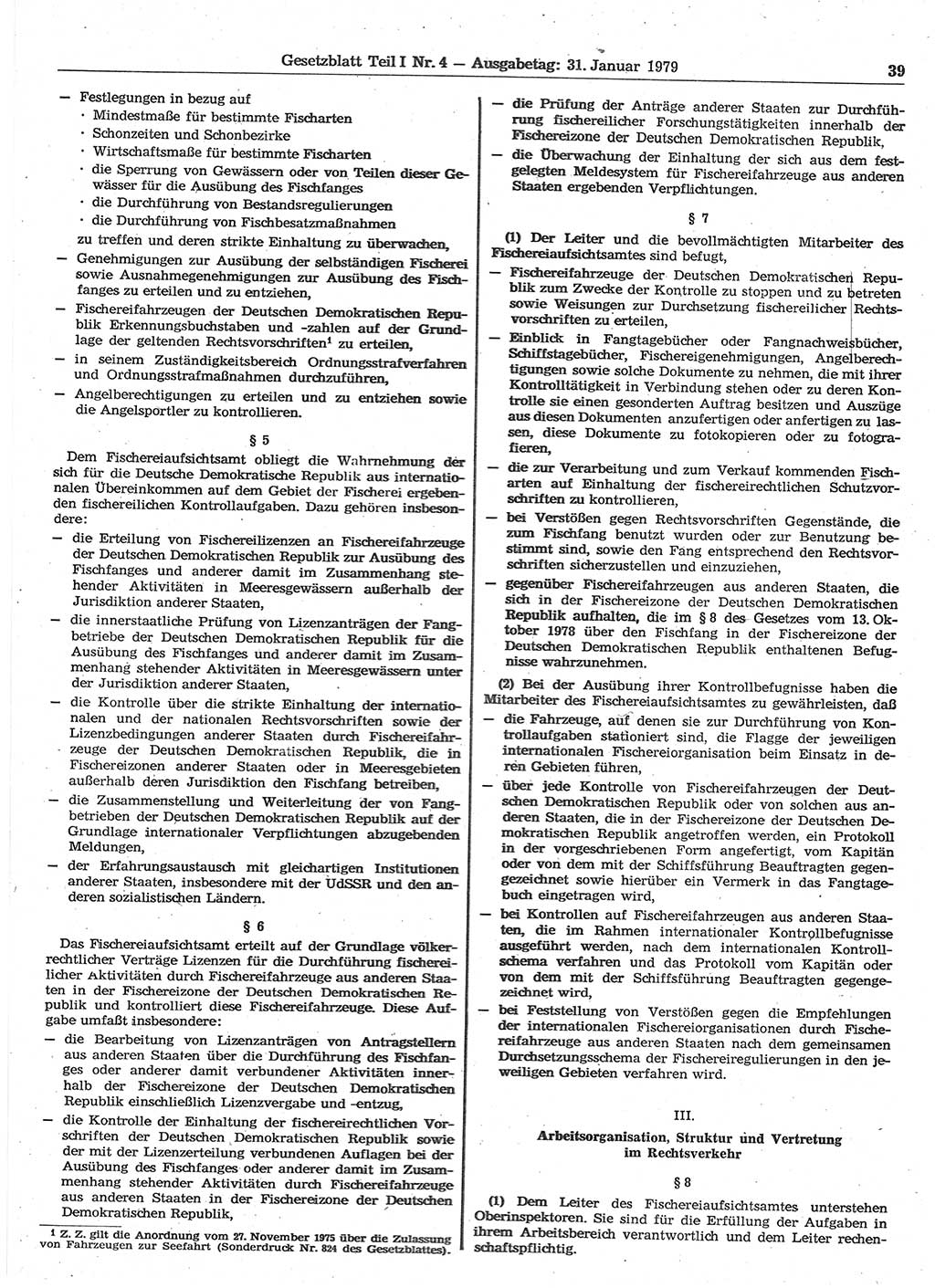 Gesetzblatt (GBl.) der Deutschen Demokratischen Republik (DDR) Teil Ⅰ 1979, Seite 39 (GBl. DDR Ⅰ 1979, S. 39)