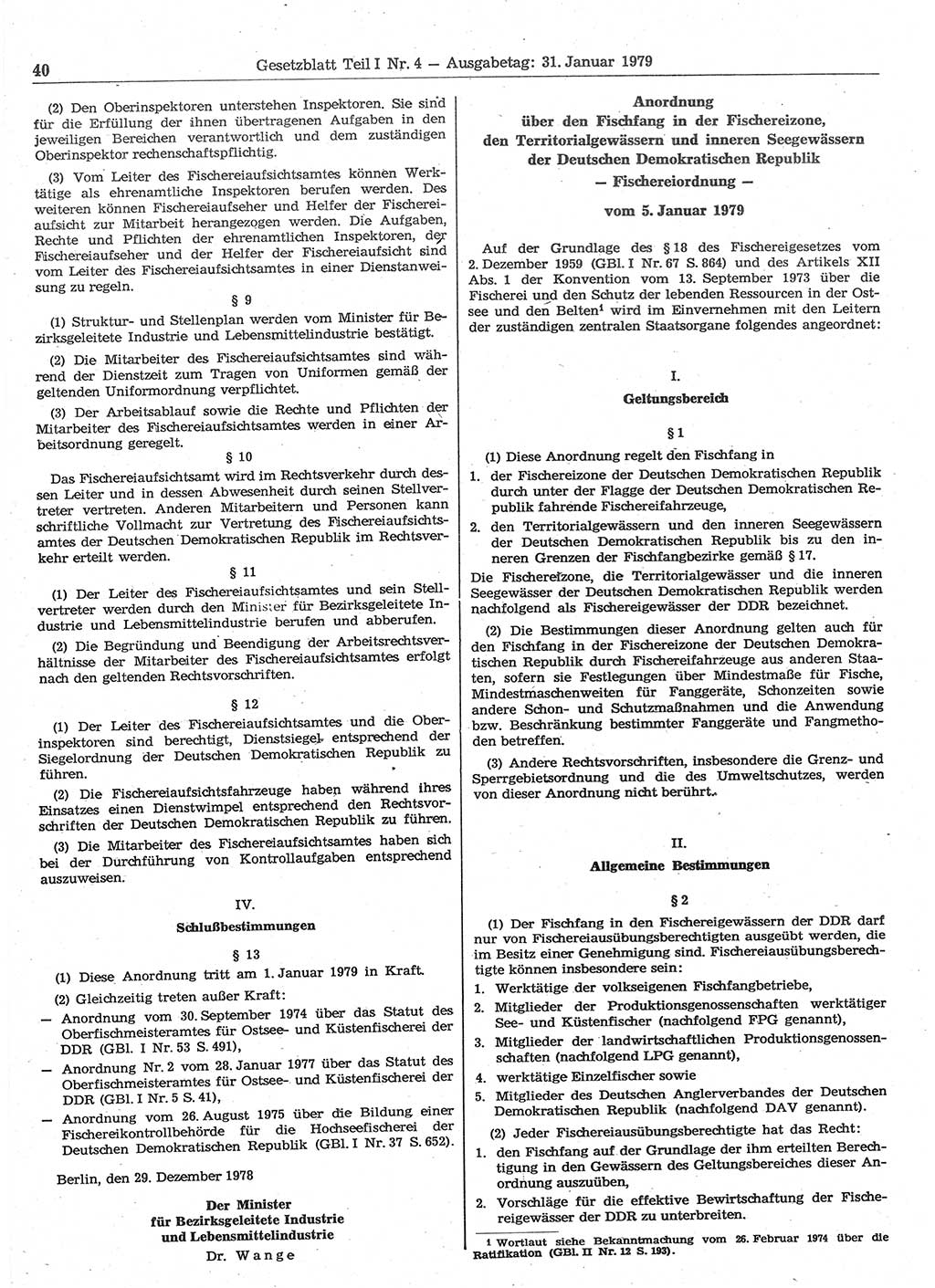 Gesetzblatt (GBl.) der Deutschen Demokratischen Republik (DDR) Teil Ⅰ 1979, Seite 40 (GBl. DDR Ⅰ 1979, S. 40)