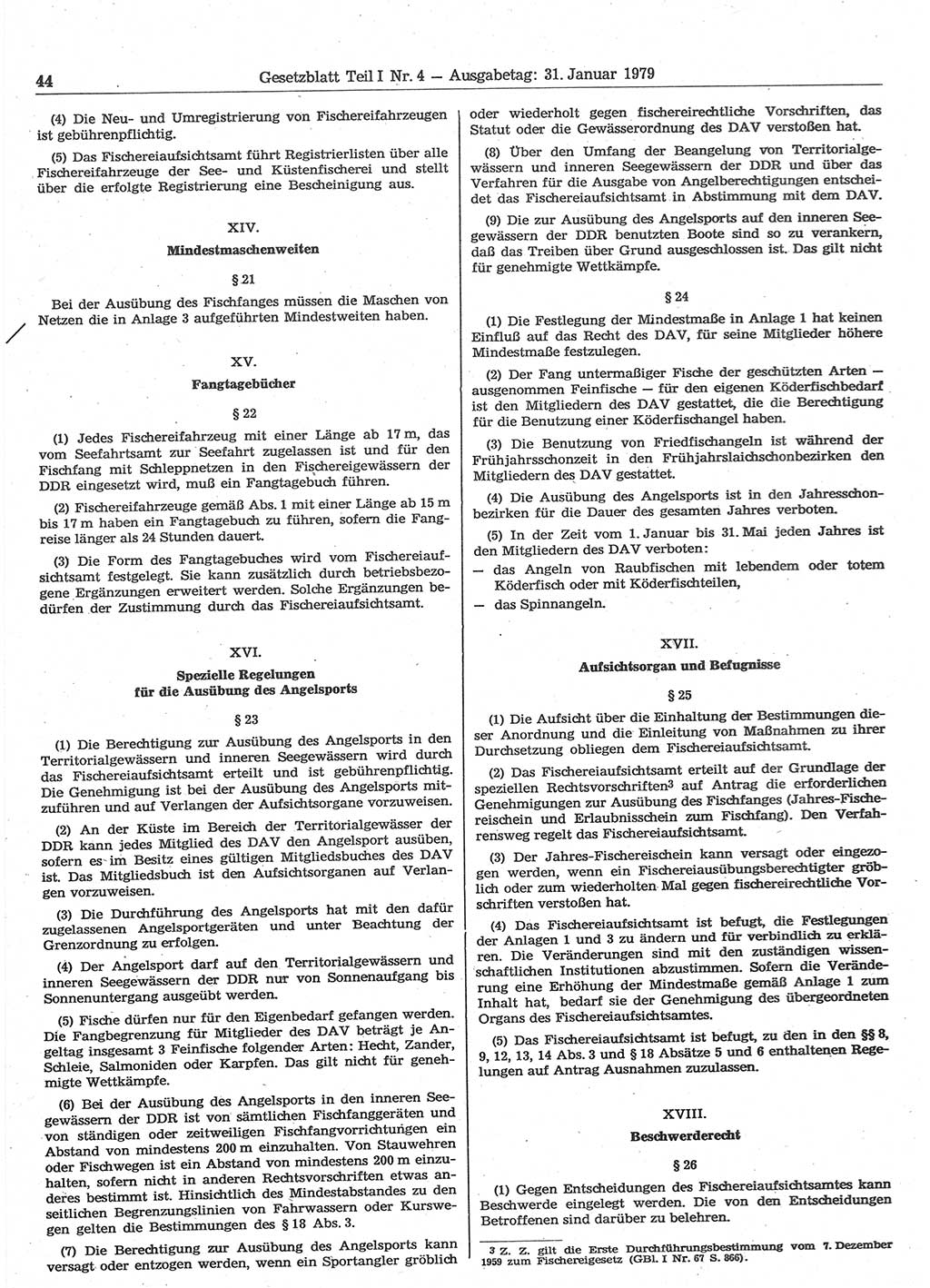 Gesetzblatt (GBl.) der Deutschen Demokratischen Republik (DDR) Teil Ⅰ 1979, Seite 44 (GBl. DDR Ⅰ 1979, S. 44)