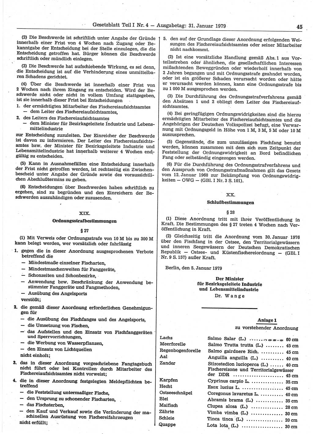 Gesetzblatt (GBl.) der Deutschen Demokratischen Republik (DDR) Teil Ⅰ 1979, Seite 45 (GBl. DDR Ⅰ 1979, S. 45)