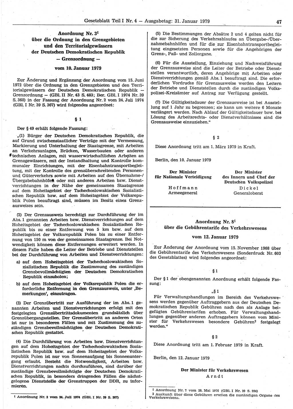Gesetzblatt (GBl.) der Deutschen Demokratischen Republik (DDR) Teil Ⅰ 1979, Seite 47 (GBl. DDR Ⅰ 1979, S. 47)