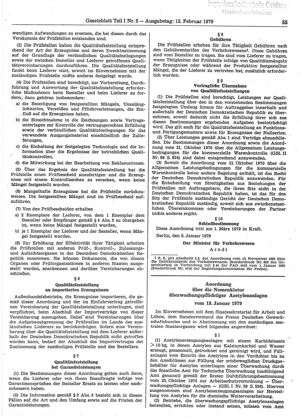 Gesetzblatt (GBl.) der Deutschen Demokratischen Republik (DDR) Teil Ⅰ 1979, Seite 55 (GBl. DDR Ⅰ 1979, S. 55)