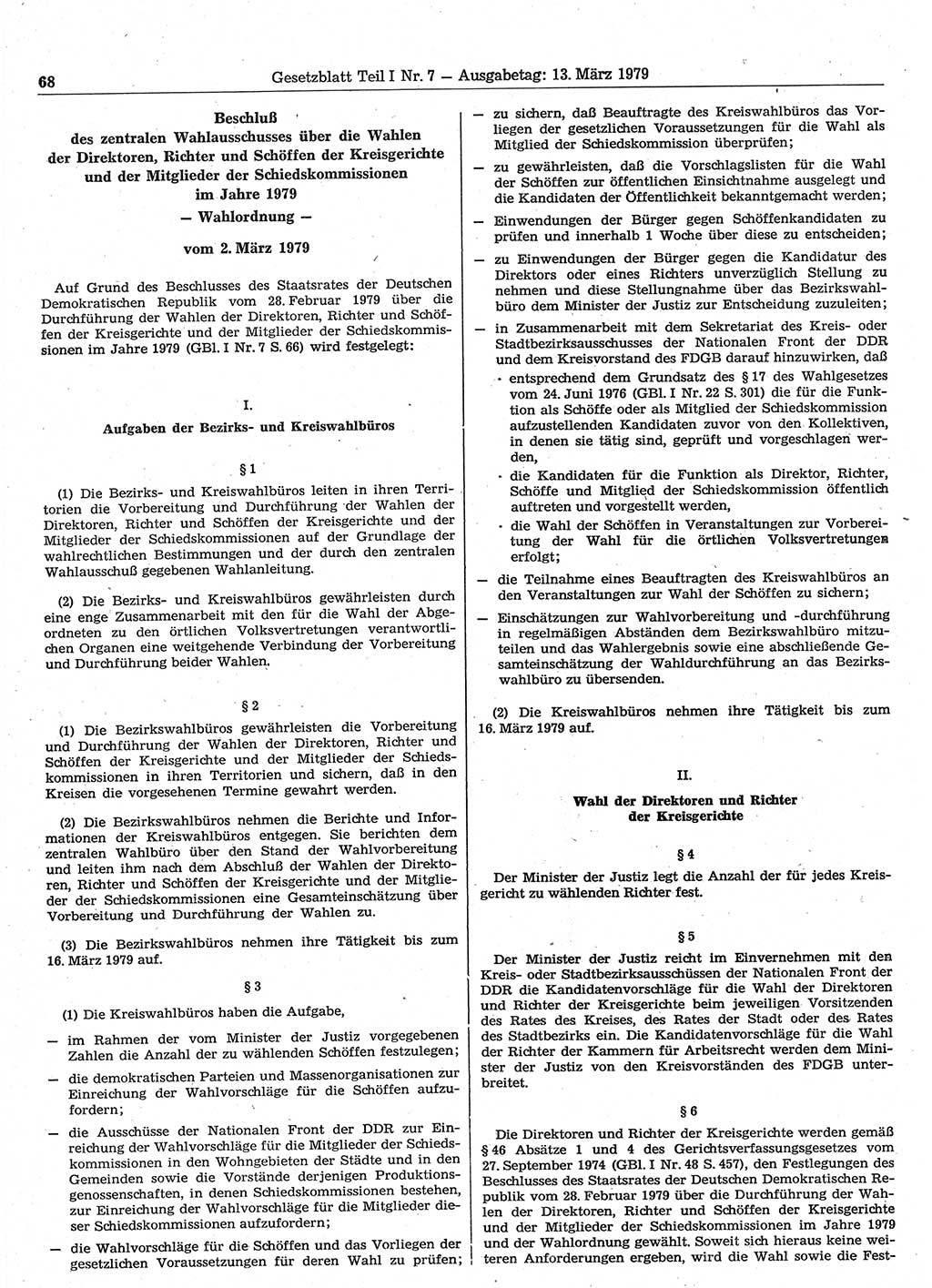 Gesetzblatt (GBl.) der Deutschen Demokratischen Republik (DDR) Teil Ⅰ 1979, Seite 68 (GBl. DDR Ⅰ 1979, S. 68)