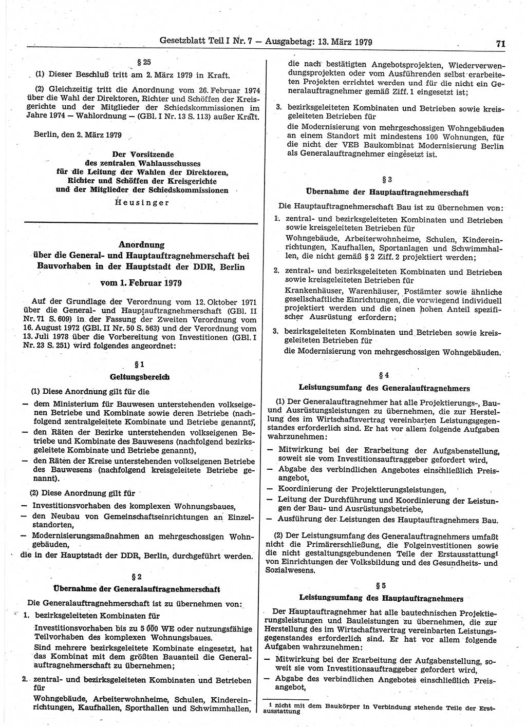 Gesetzblatt (GBl.) der Deutschen Demokratischen Republik (DDR) Teil Ⅰ 1979, Seite 71 (GBl. DDR Ⅰ 1979, S. 71)