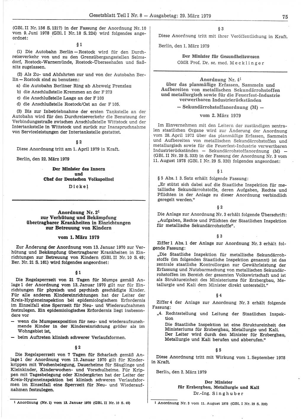Gesetzblatt (GBl.) der Deutschen Demokratischen Republik (DDR) Teil Ⅰ 1979, Seite 75 (GBl. DDR Ⅰ 1979, S. 75)