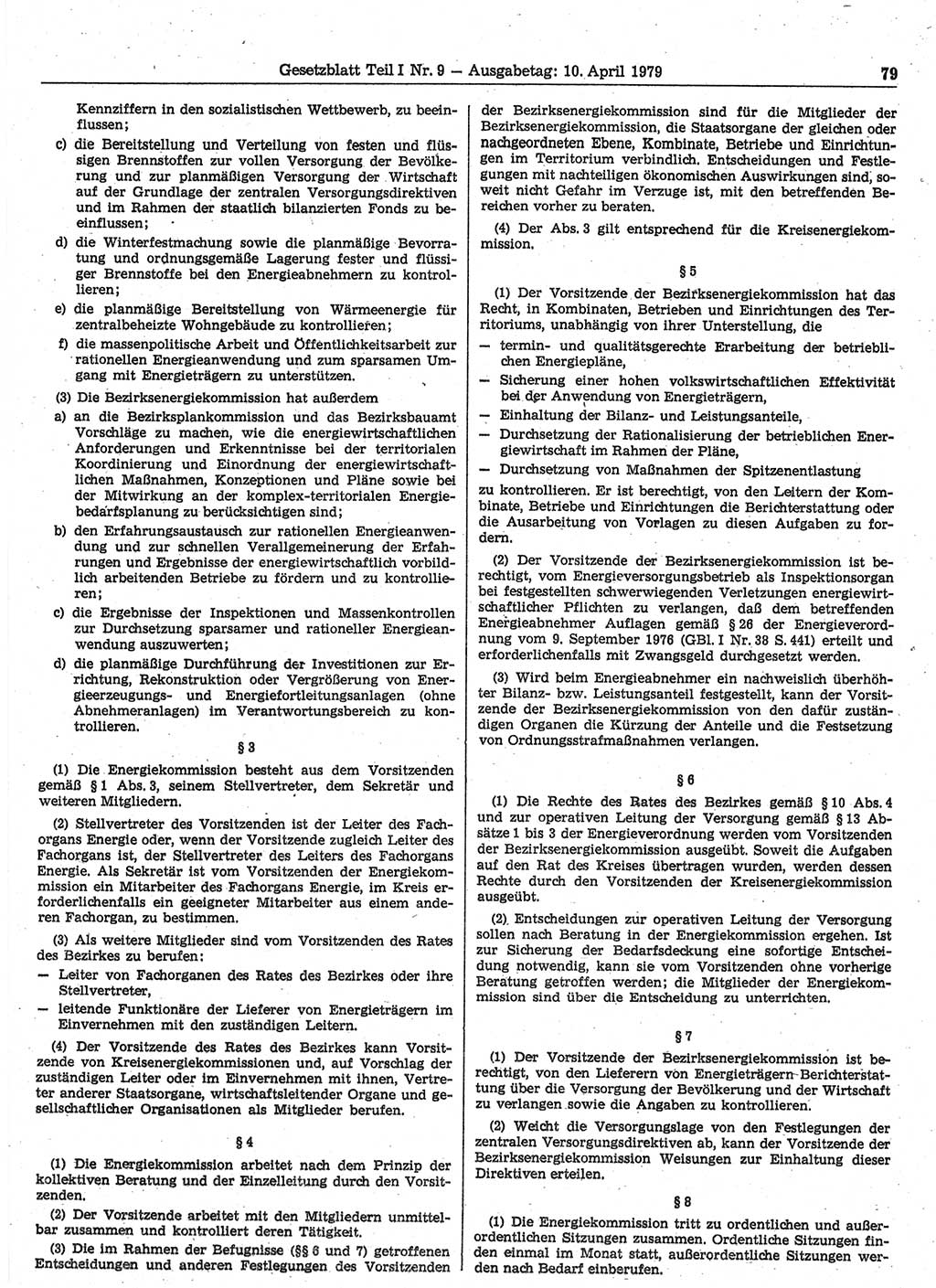 Gesetzblatt (GBl.) der Deutschen Demokratischen Republik (DDR) Teil Ⅰ 1979, Seite 79 (GBl. DDR Ⅰ 1979, S. 79)