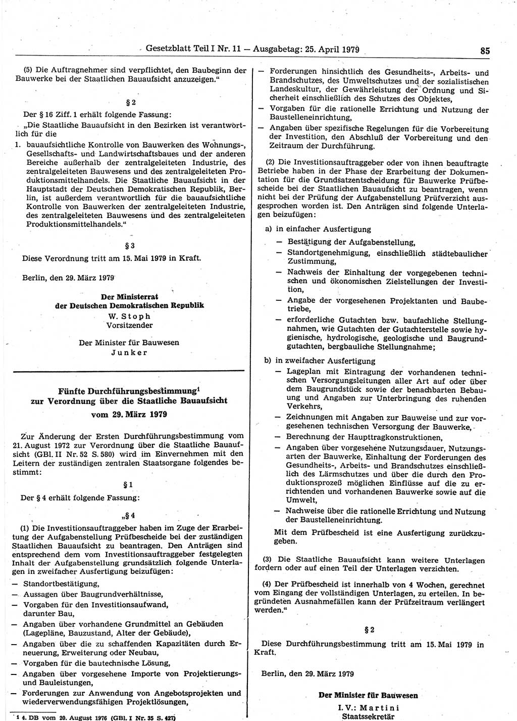 Gesetzblatt (GBl.) der Deutschen Demokratischen Republik (DDR) Teil Ⅰ 1979, Seite 85 (GBl. DDR Ⅰ 1979, S. 85)