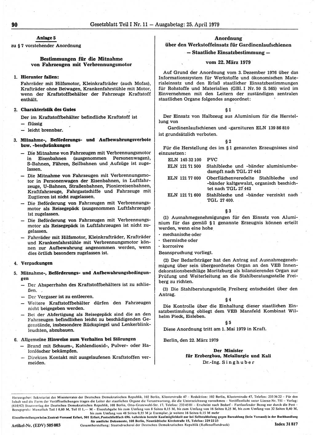 Gesetzblatt (GBl.) der Deutschen Demokratischen Republik (DDR) Teil Ⅰ 1979, Seite 90 (GBl. DDR Ⅰ 1979, S. 90)