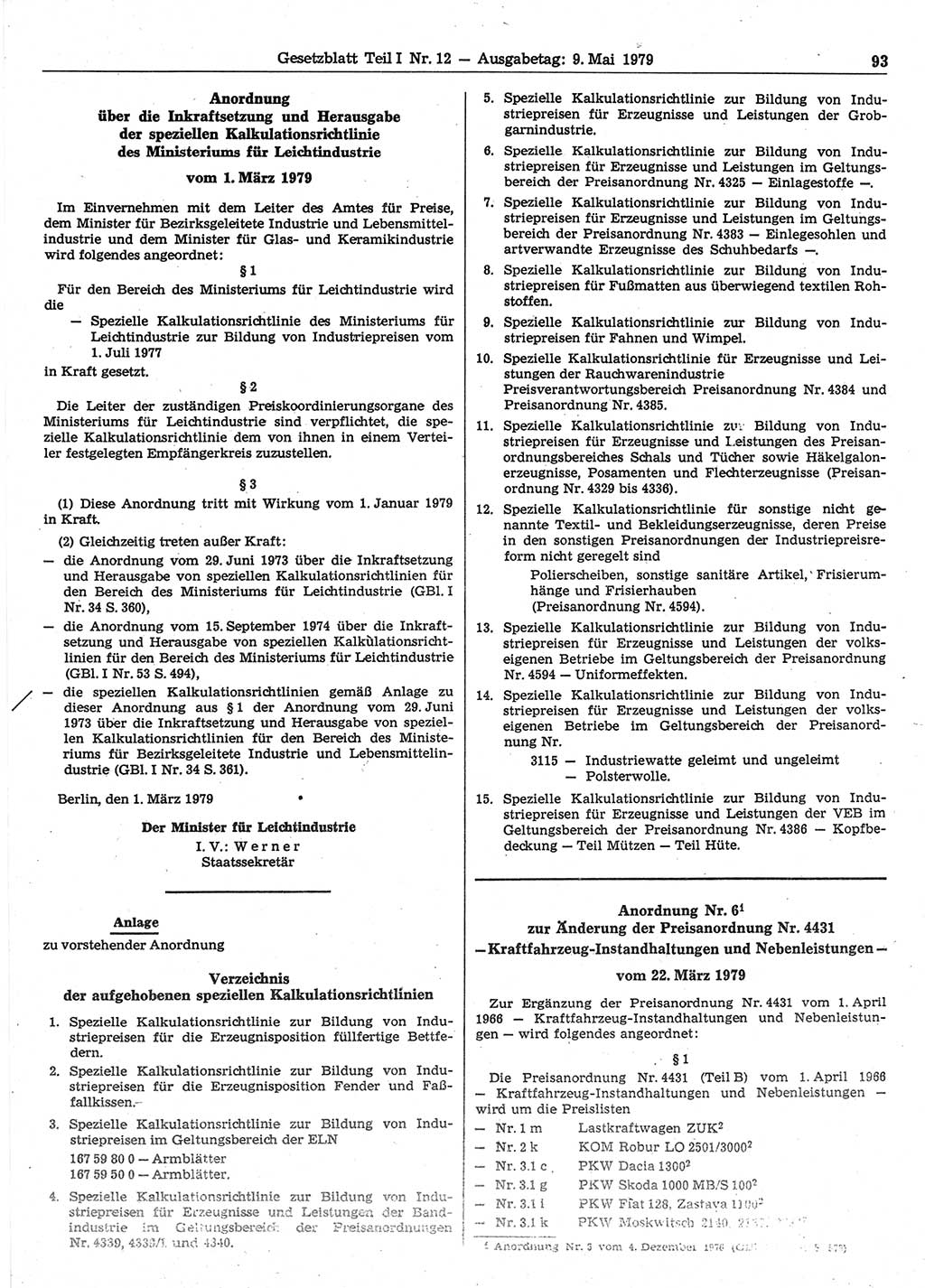Gesetzblatt (GBl.) der Deutschen Demokratischen Republik (DDR) Teil Ⅰ 1979, Seite 93 (GBl. DDR Ⅰ 1979, S. 93)