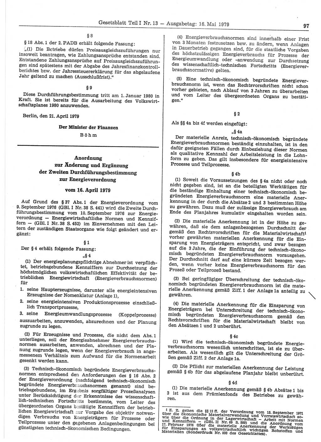 Gesetzblatt (GBl.) der Deutschen Demokratischen Republik (DDR) Teil Ⅰ 1979, Seite 97 (GBl. DDR Ⅰ 1979, S. 97)