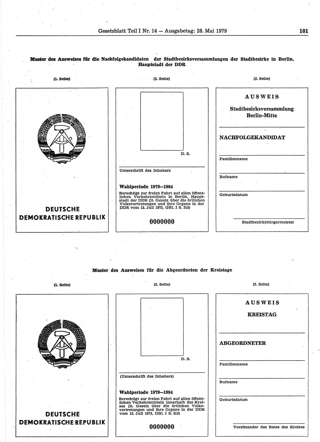 Gesetzblatt (GBl.) der Deutschen Demokratischen Republik (DDR) Teil Ⅰ 1979, Seite 101 (GBl. DDR Ⅰ 1979, S. 101)