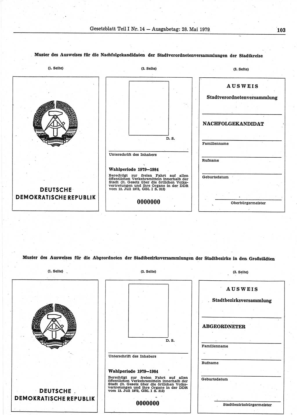 Gesetzblatt (GBl.) der Deutschen Demokratischen Republik (DDR) Teil Ⅰ 1979, Seite 103 (GBl. DDR Ⅰ 1979, S. 103)