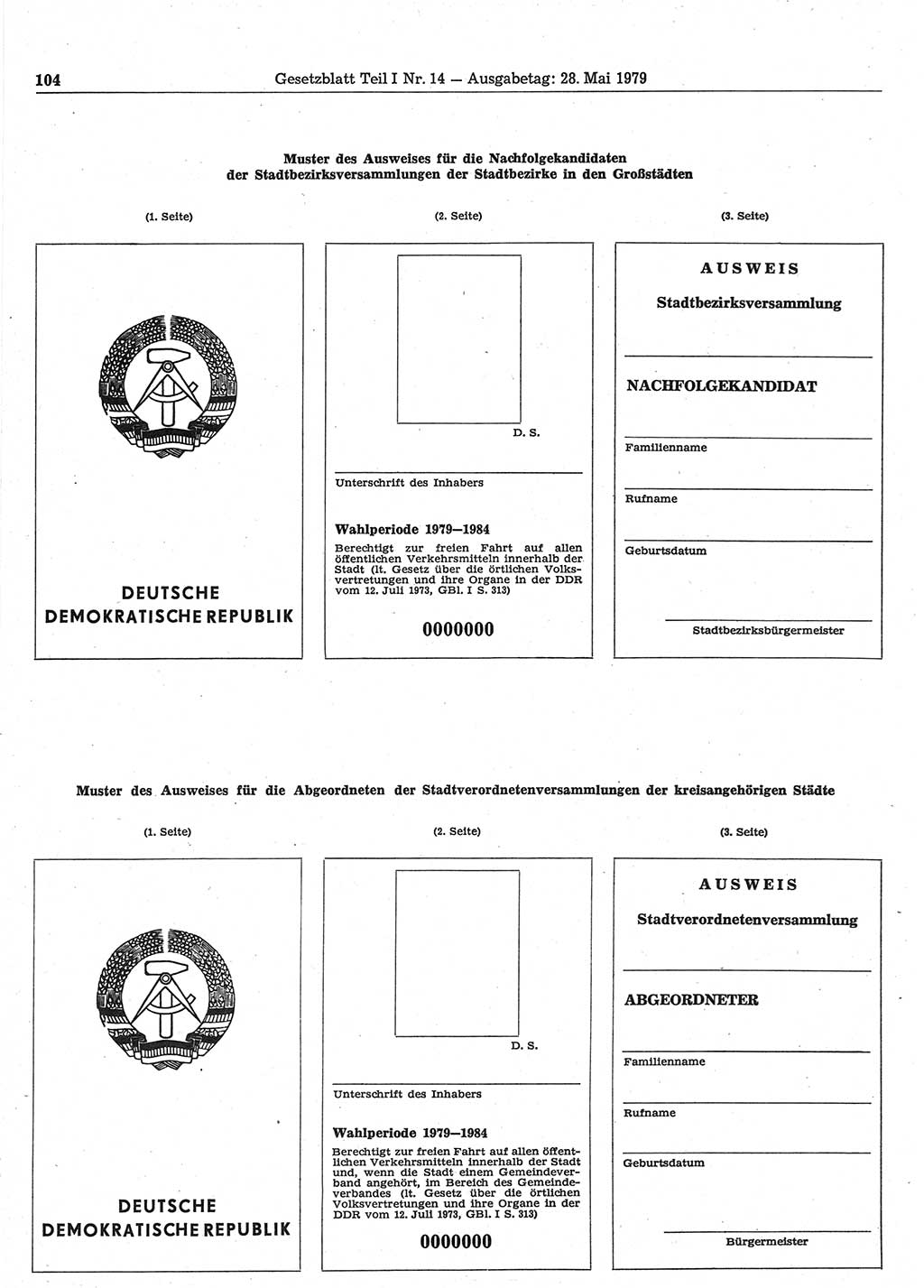 Gesetzblatt (GBl.) der Deutschen Demokratischen Republik (DDR) Teil Ⅰ 1979, Seite 104 (GBl. DDR Ⅰ 1979, S. 104)