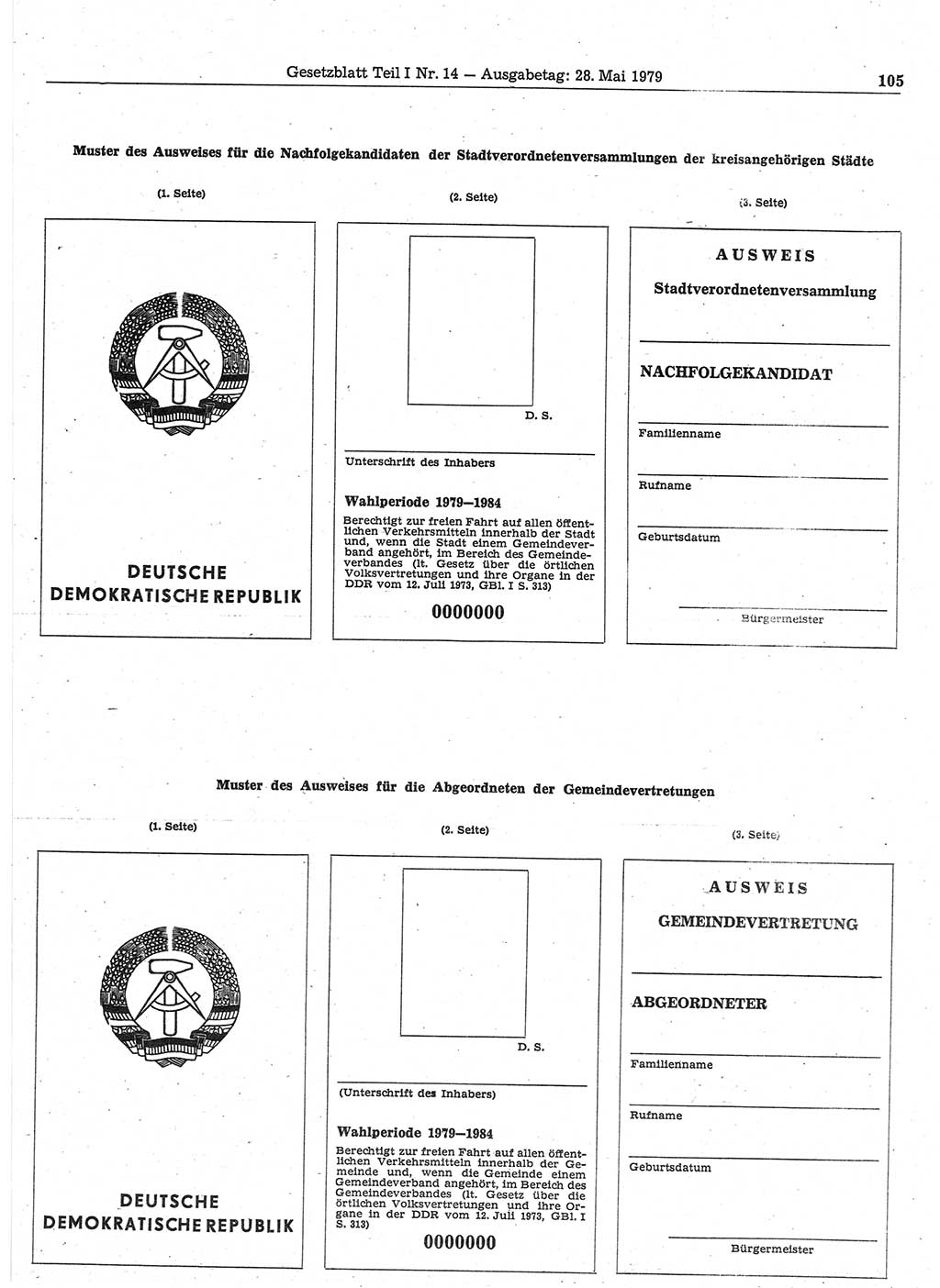 Gesetzblatt (GBl.) der Deutschen Demokratischen Republik (DDR) Teil Ⅰ 1979, Seite 105 (GBl. DDR Ⅰ 1979, S. 105)