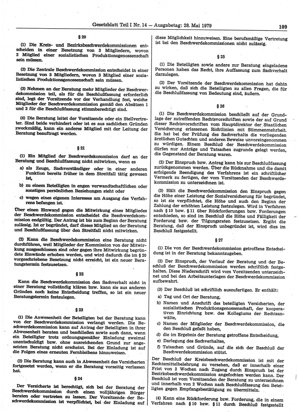 Gesetzblatt (GBl.) der Deutschen Demokratischen Republik (DDR) Teil Ⅰ 1979, Seite 109 (GBl. DDR Ⅰ 1979, S. 109)