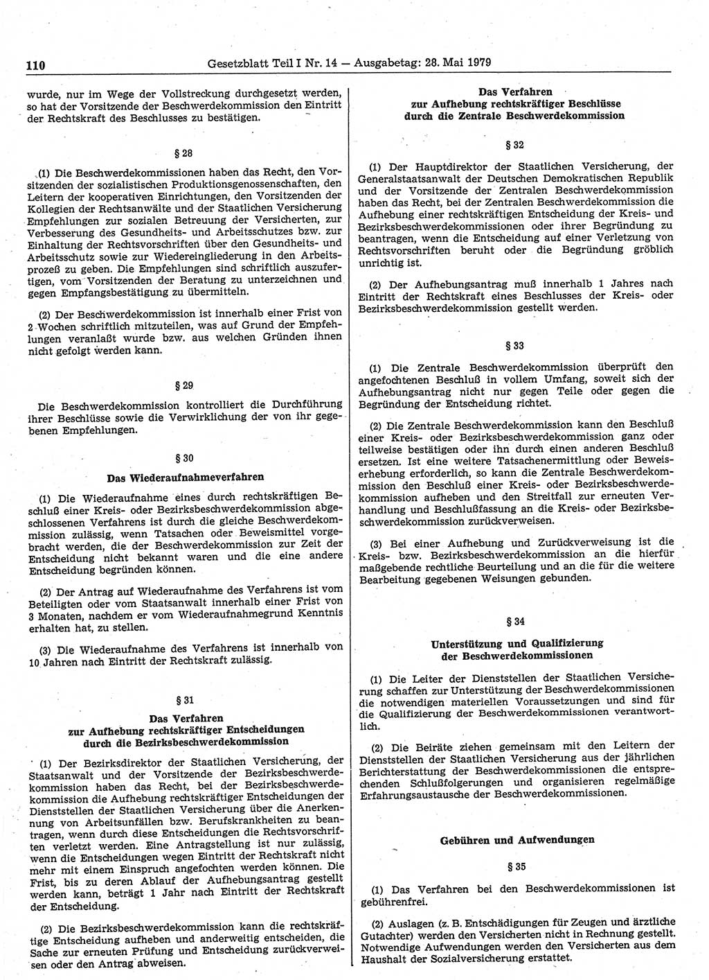 Gesetzblatt (GBl.) der Deutschen Demokratischen Republik (DDR) Teil Ⅰ 1979, Seite 110 (GBl. DDR Ⅰ 1979, S. 110)