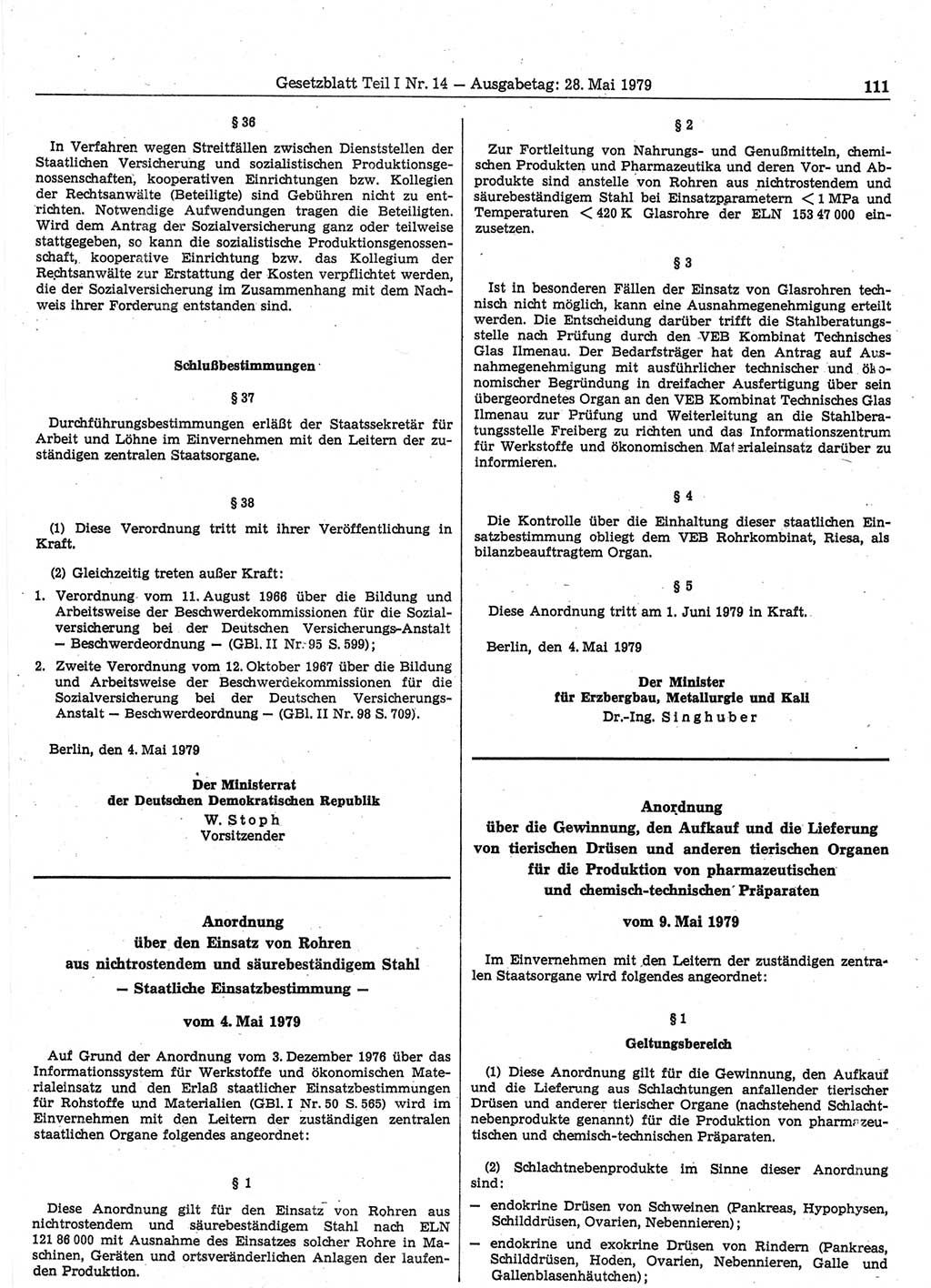 Gesetzblatt (GBl.) der Deutschen Demokratischen Republik (DDR) Teil Ⅰ 1979, Seite 111 (GBl. DDR Ⅰ 1979, S. 111)