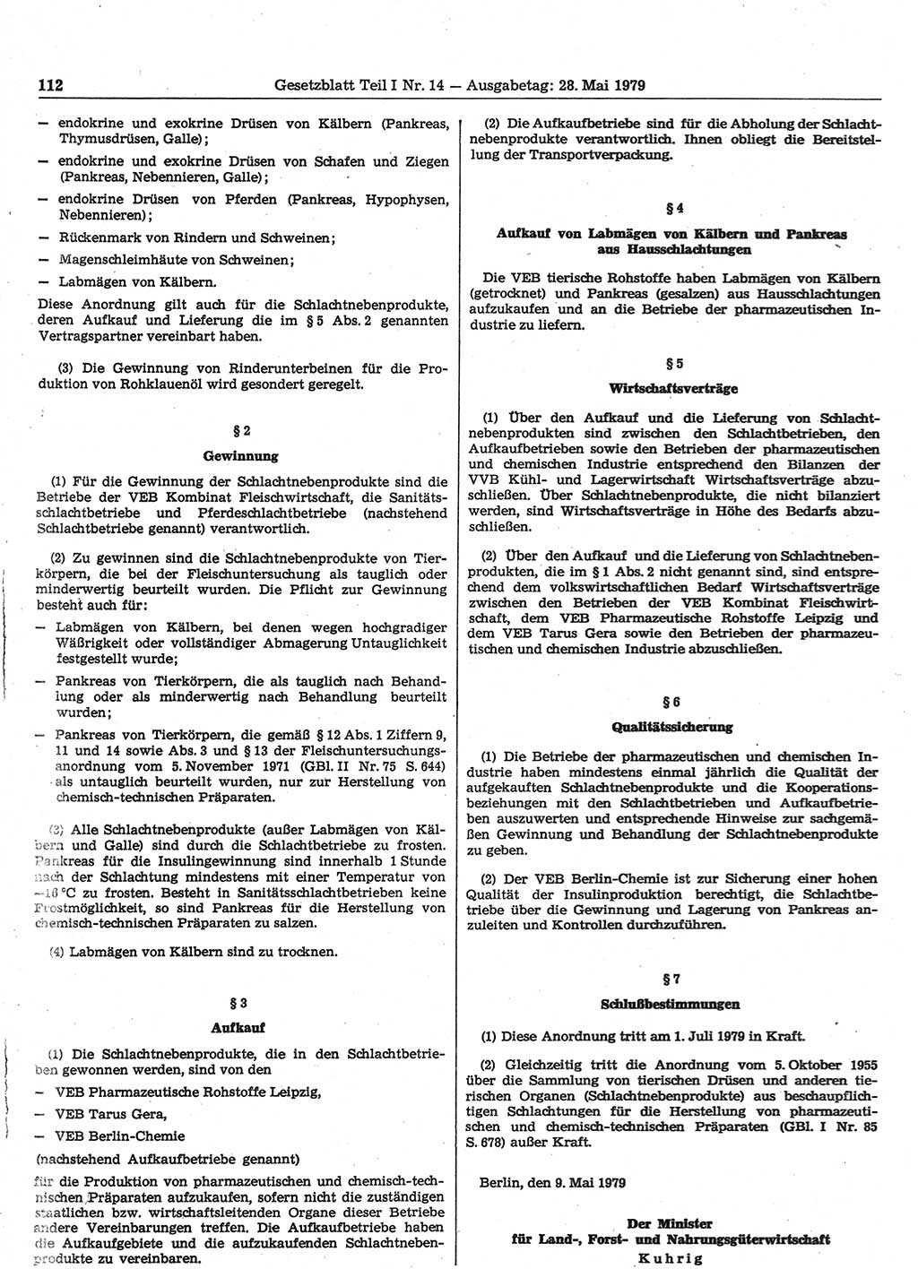 Gesetzblatt (GBl.) der Deutschen Demokratischen Republik (DDR) Teil Ⅰ 1979, Seite 112 (GBl. DDR Ⅰ 1979, S. 112)