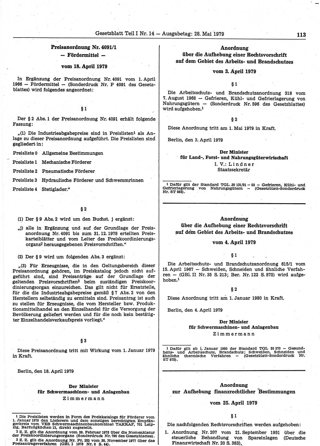 Gesetzblatt (GBl.) der Deutschen Demokratischen Republik (DDR) Teil Ⅰ 1979, Seite 113 (GBl. DDR Ⅰ 1979, S. 113)