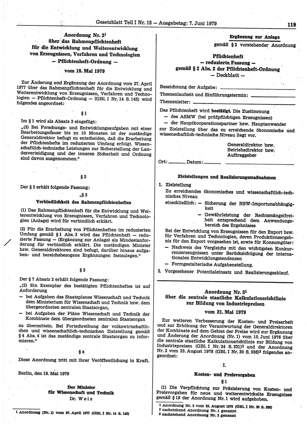 Gesetzblatt (GBl.) der Deutschen Demokratischen Republik (DDR) Teil Ⅰ 1979, Seite 119 (GBl. DDR Ⅰ 1979, S. 119)