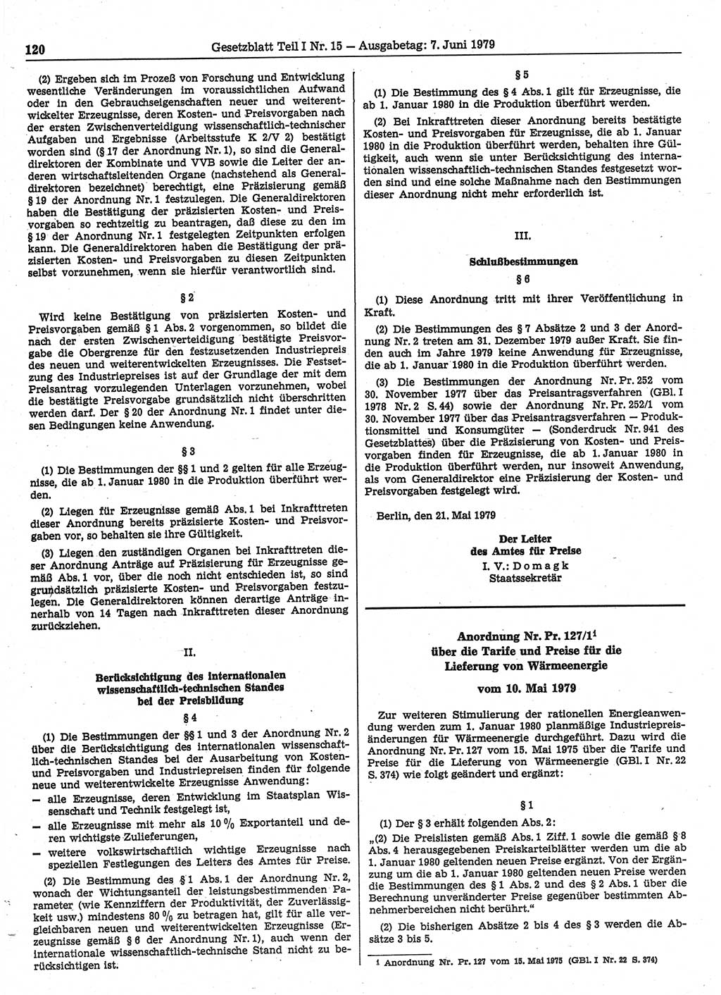 Gesetzblatt (GBl.) der Deutschen Demokratischen Republik (DDR) Teil Ⅰ 1979, Seite 120 (GBl. DDR Ⅰ 1979, S. 120)