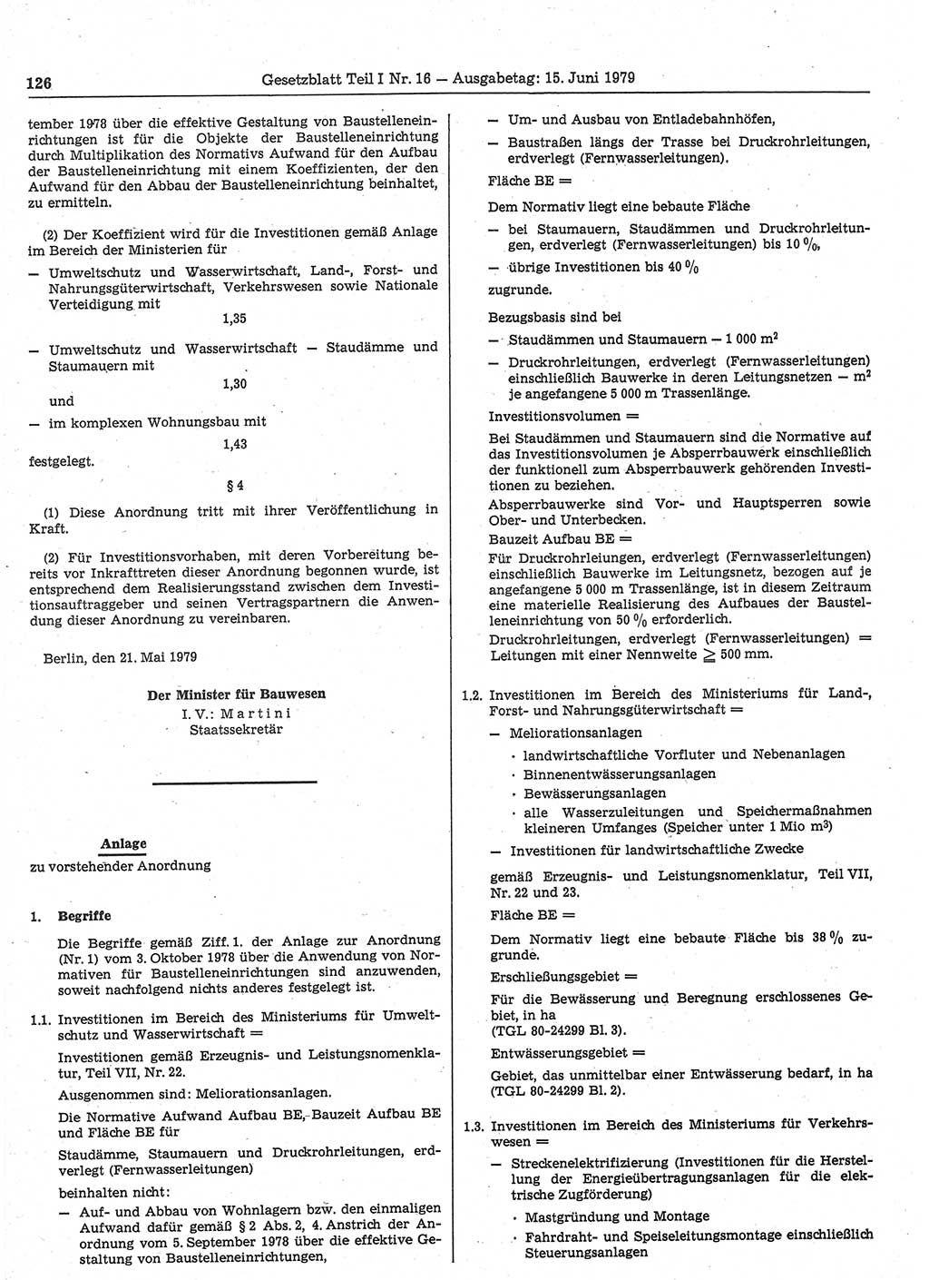 Gesetzblatt (GBl.) der Deutschen Demokratischen Republik (DDR) Teil Ⅰ 1979, Seite 126 (GBl. DDR Ⅰ 1979, S. 126)