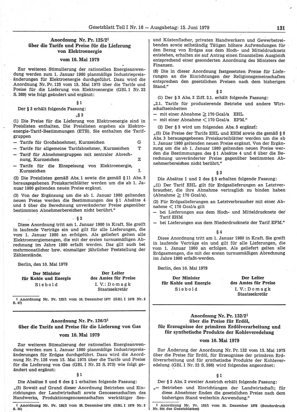 Gesetzblatt (GBl.) der Deutschen Demokratischen Republik (DDR) Teil Ⅰ 1979, Seite 131 (GBl. DDR Ⅰ 1979, S. 131)