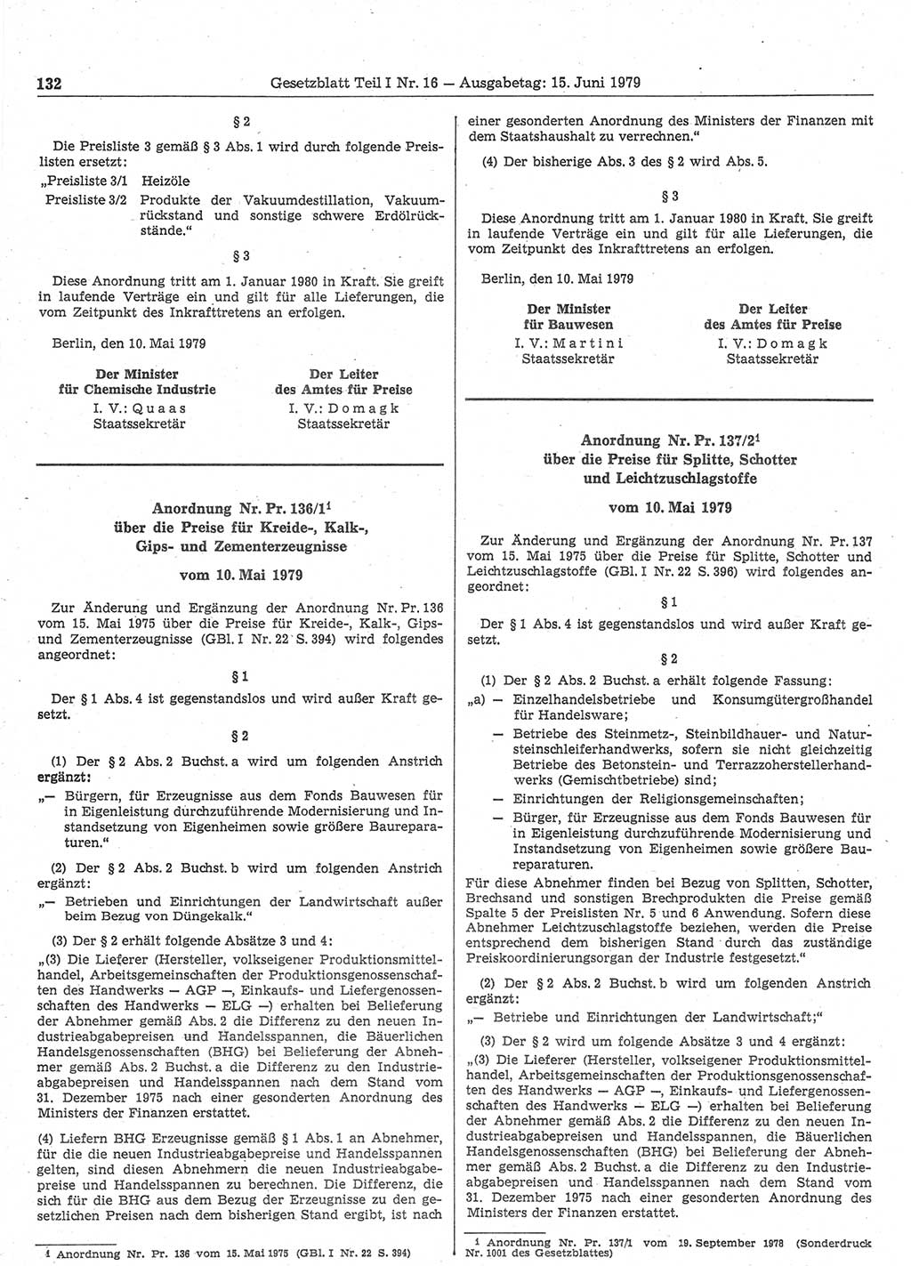 Gesetzblatt (GBl.) der Deutschen Demokratischen Republik (DDR) Teil Ⅰ 1979, Seite 132 (GBl. DDR Ⅰ 1979, S. 132)