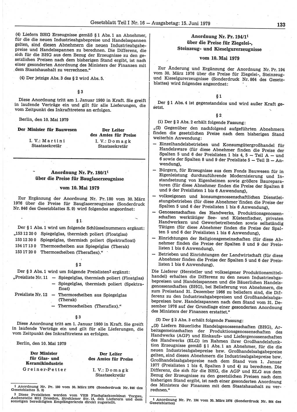 Gesetzblatt (GBl.) der Deutschen Demokratischen Republik (DDR) Teil Ⅰ 1979, Seite 133 (GBl. DDR Ⅰ 1979, S. 133)