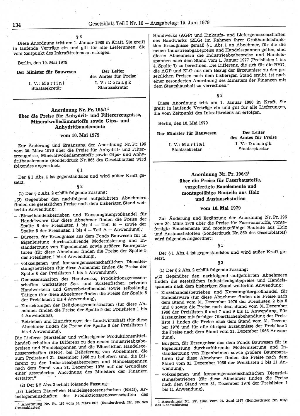 Gesetzblatt (GBl.) der Deutschen Demokratischen Republik (DDR) Teil Ⅰ 1979, Seite 134 (GBl. DDR Ⅰ 1979, S. 134)